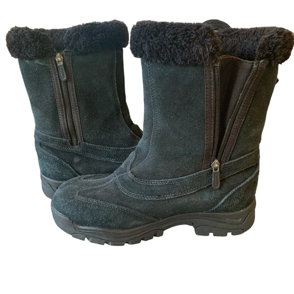 Sorel Waterfall Slip 2 Black Suede Fleece Lined Winter  Boots Women's sz 9 - Picture 6 of 9